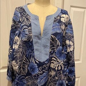 TALBOT Floral Blue and White Tunic Top